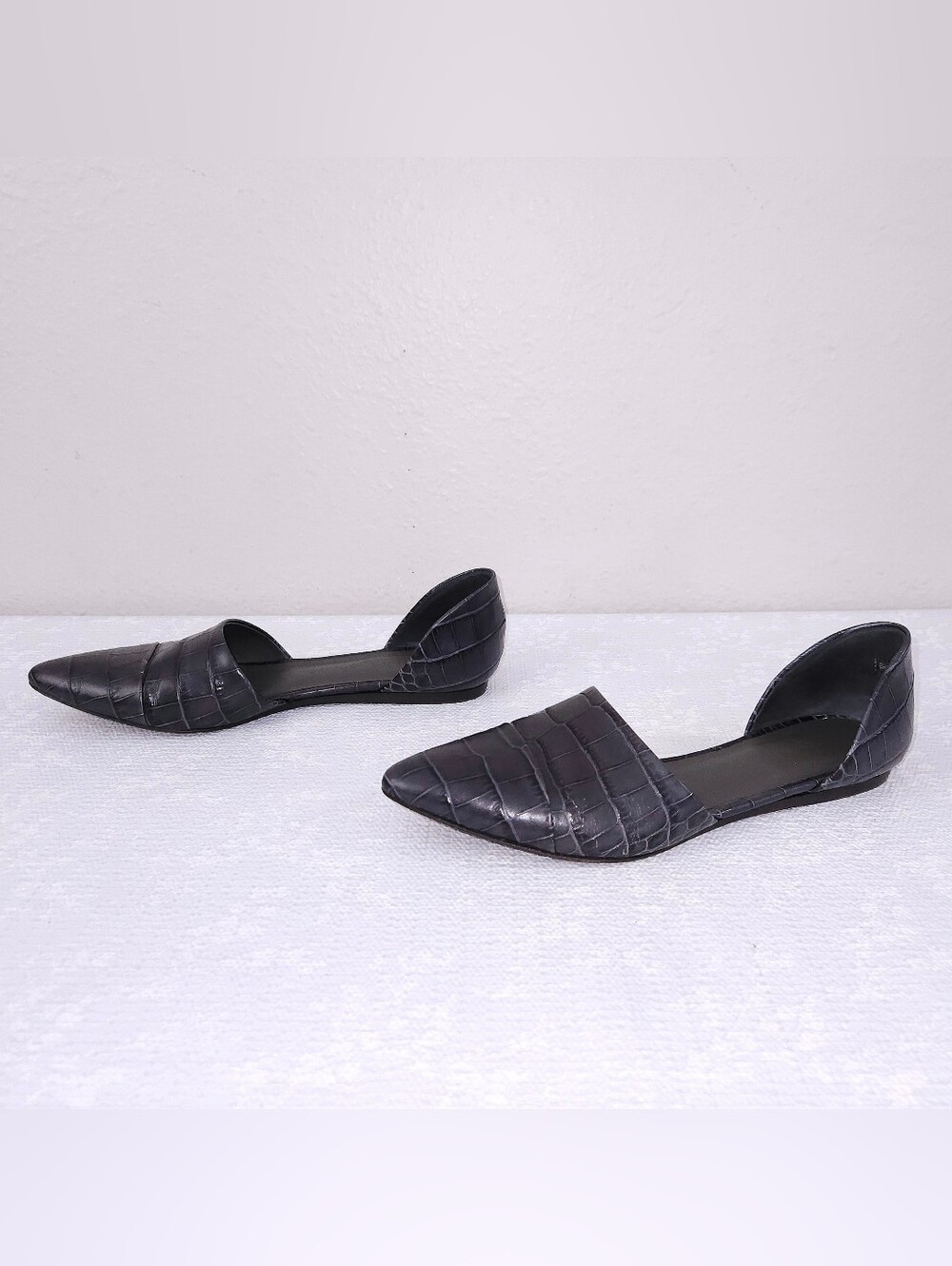 Jenni Kayne D'orsay Flats Croc Leather Pointed Toe Slip-On EU 36.5 ITALY